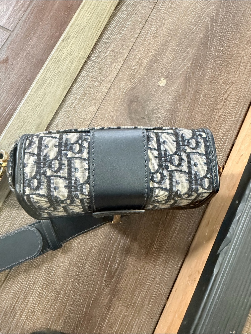 Dior Black and Cream Logo Canvas Crossbody with Wide Leather Strap